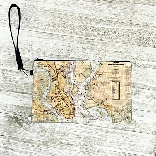 Charleston Harbor Nautical Chart Wristlet Bag