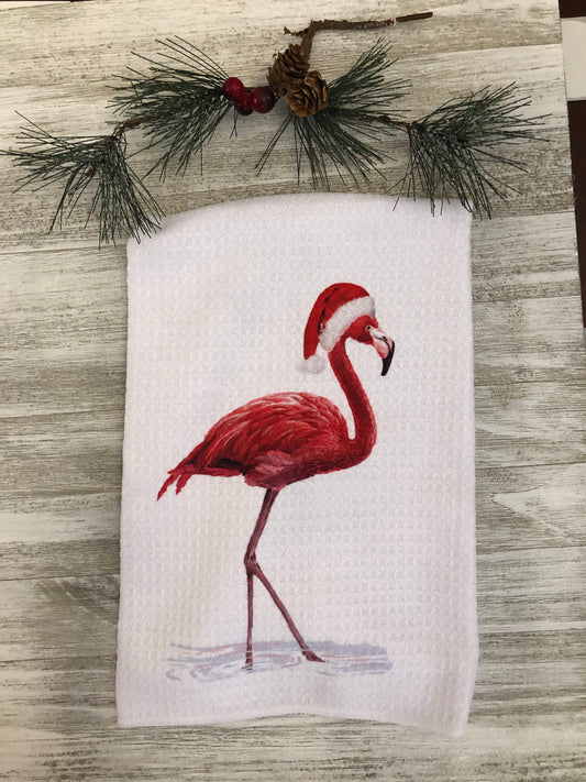 Flamingo Santa Towel