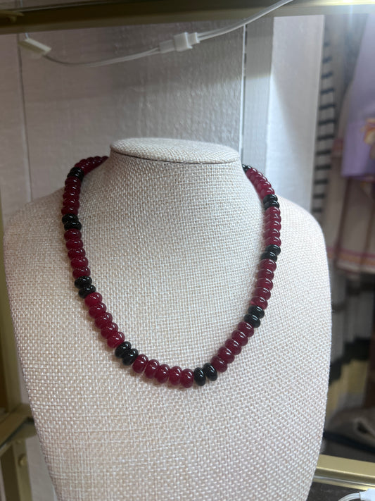Garnet and Black  Candy Bead Necklace