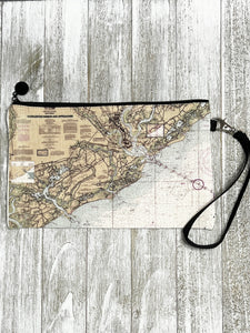 Charleston Harbor And It's Approaches Nautical Chart Wristlet Bag