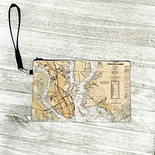 Charleston Harbor Nautical Chart Wristlet Bag